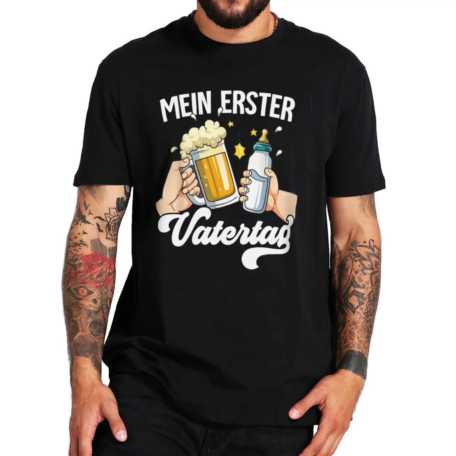 

My First Fathers Day T Shirt German Texts Beer Dad Gift Tee Tops 100% Cotton Summer O-neck T-shirts EU Size
