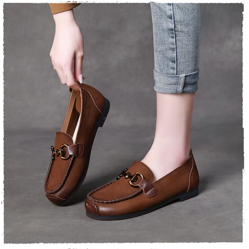 Beanie Shoes Women's Single Shoes Suede 2023 Spring New Vintage Handmade Single Shoes Women's Flat Casual Women's Shoes Flats