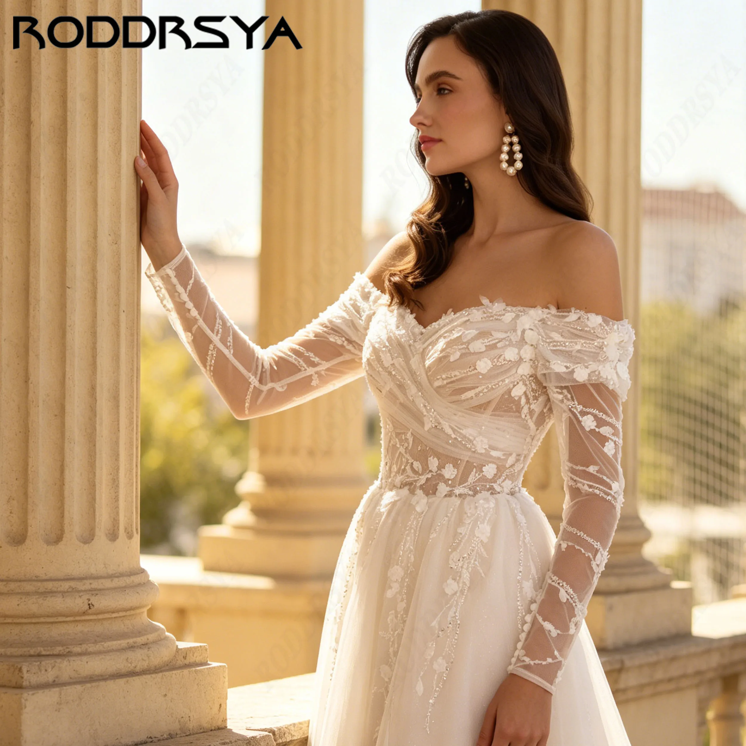 RODDRSYA Романтичное свадебное платье силуэт А с объемными 3D цветочными аппликациями вырез сердце блестящий тюль открытое плечо подвенечное платье на заказ индивидуальные размеры декор под желание для романтических (art.: 3920db8307c7a) - 3920db8307c7a