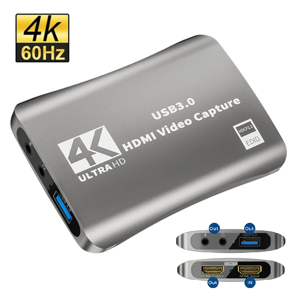 Карта видеозахвата HD 4K 60fps USB 3 0 с выходом HDMI-совместима потоковой передачей аудио