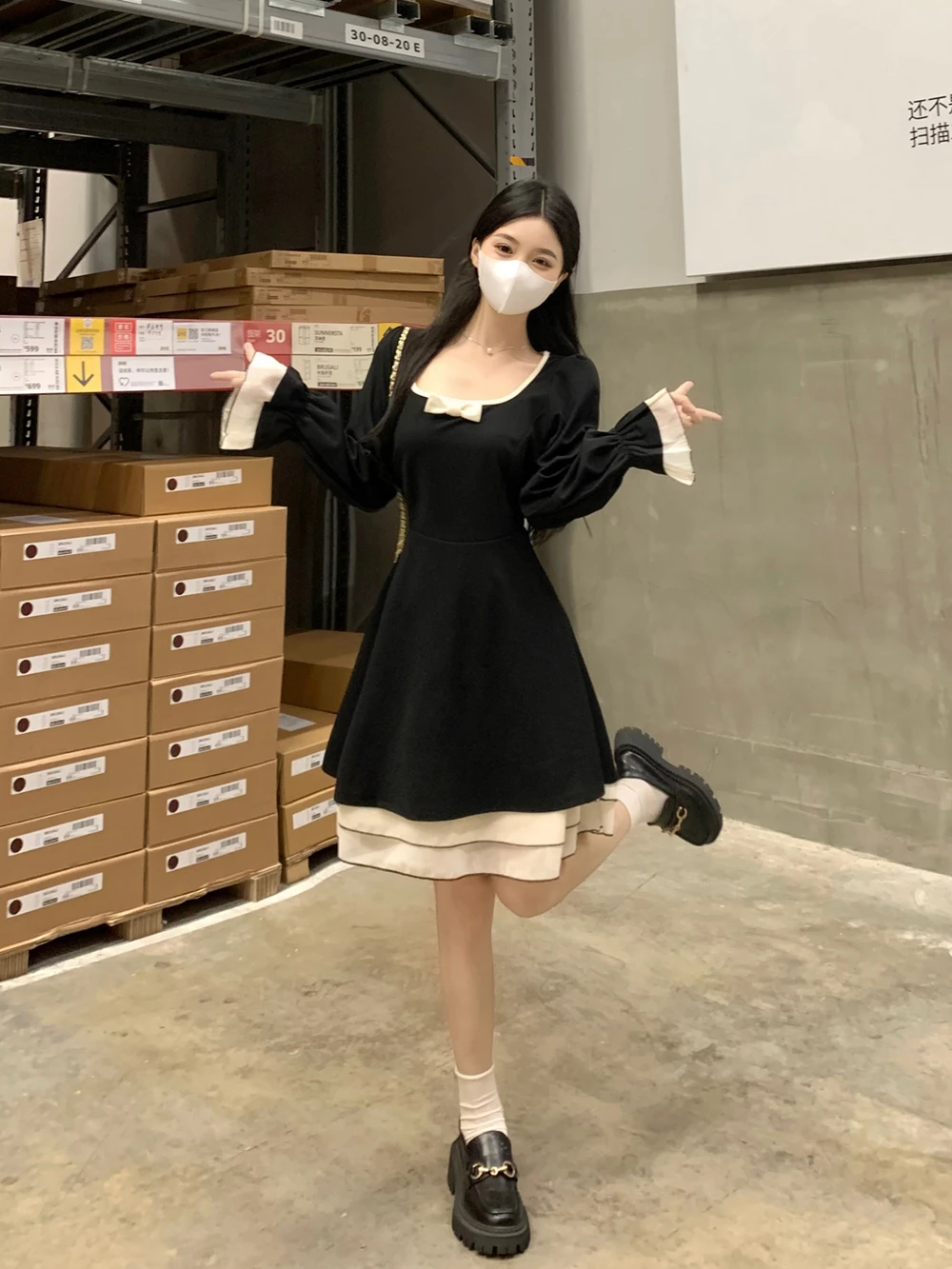 Женская одежда новинка Осеннее длинное платье в стиле ретро для полных девушек