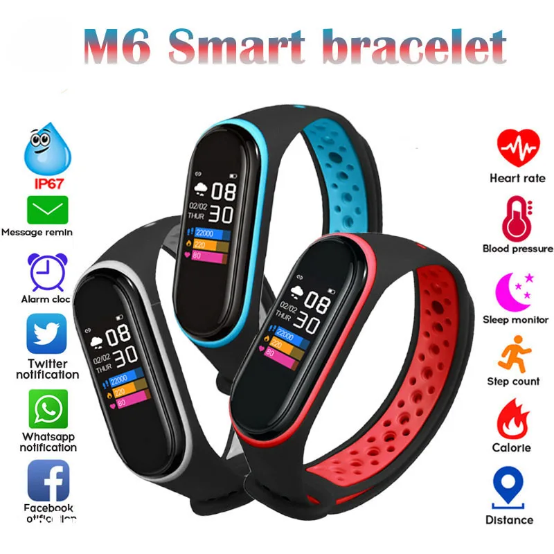 

Smart Watch Men M6 Fitness Bracelet Waterproof Pedometer Pulse Oximeter Blood Pressure Monitor Sports Clock Watches Women Gift