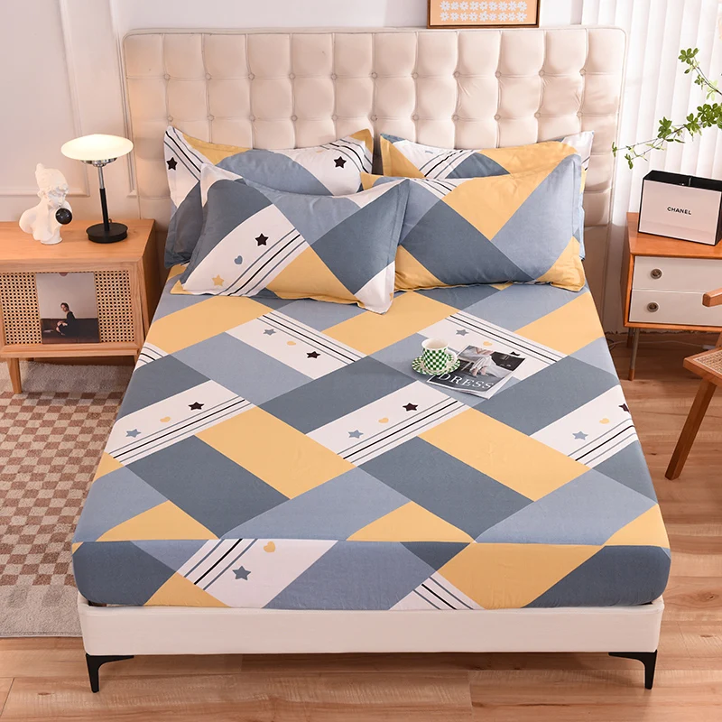 

New Product 1pcs 100% Cotton Printing bed mattress set with four corners and elastic band sheets(pillowcases need order)