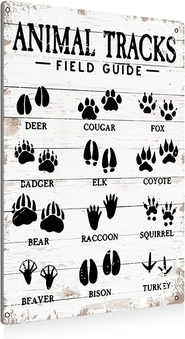 

Animal Tracks Field Guide Sign Metal Tin Sign Wall Art Decor Farmhouse Home Rustic Decor Gifts - 8x12 Inch