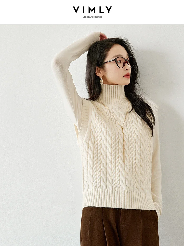 VIMLY женский простой винтажный свитер с витой текстурой жилет зимний укороченный