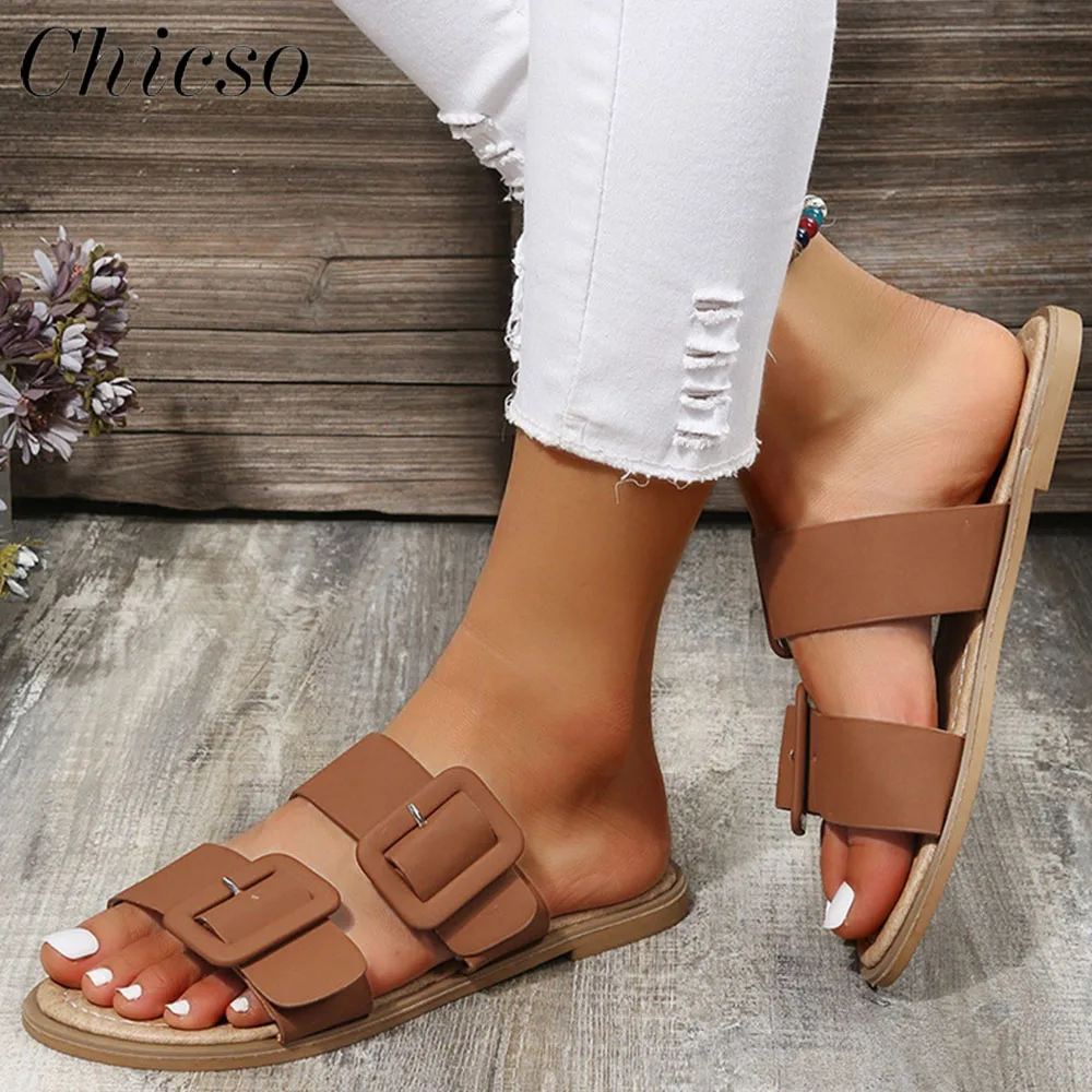 

Women's Summer Shoes 2022 New Double Buckle Ladies Open Toe Comfy Casual Slippers 36-43 Large-Sized Home Beach Sandals