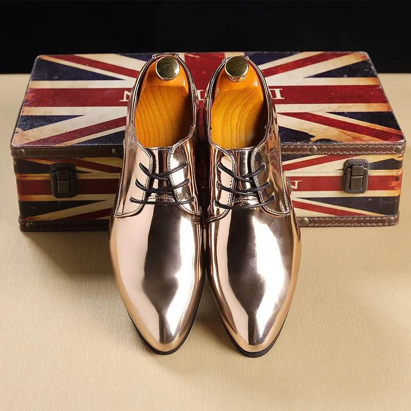 

Men Pointed Toe Business Leather Fashion Bright Eyecatching Nonslip Wearresistant Flat New Large Size Hot Sale Loafers Shoes