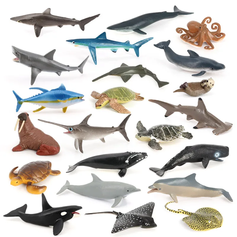 

Sea World Mini Fishes Model Great White Shark Blue Whale Beluga Sperm Whale Dolphin Manta Rays Oceans Animal Miniature Kids Toys