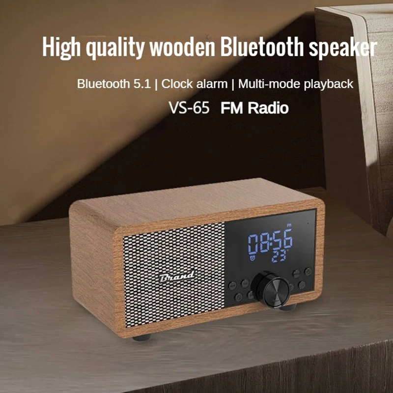 

portable wireless Bluetooth speaker wood FM Radio alarm clock speaker Bedside clock subwoofer with EQ Mode Adjustable Temperatur