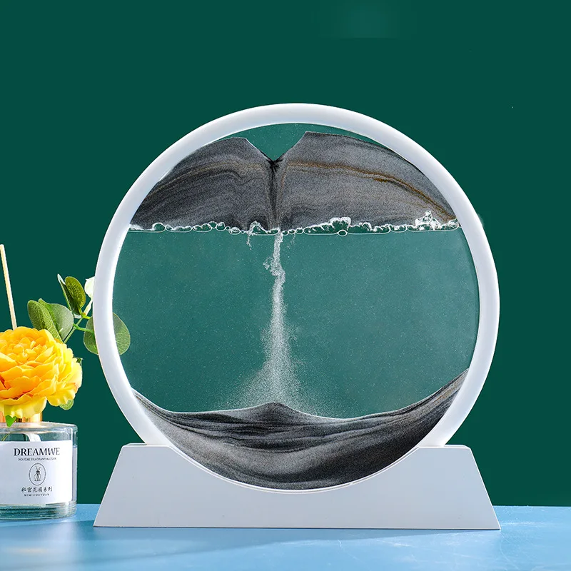 

3D Dynamic Moving Sand Art Picture Round Glass Deep Sea Soundscape In Motion Display Flowing Sand Frame Desktop Home Decor