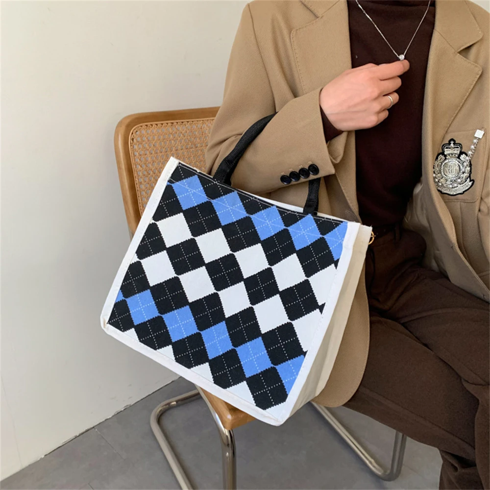 

Женская Холщовая Сумка в клетку, вместительные экологически чистые многоразовые ручные сумки на ремне, винтажные мессенджеры через плечо