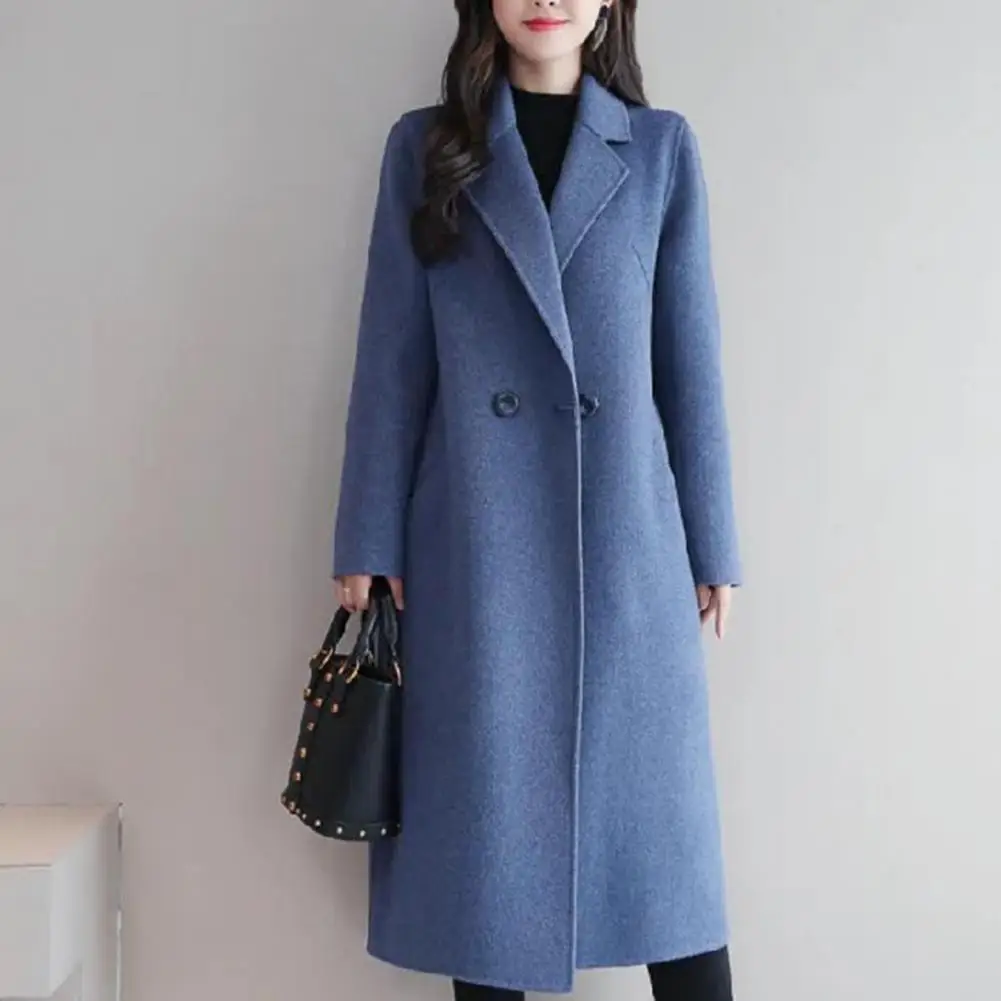 

Woolen Jacket Stylish Women's Woolen Coat Lapel Long Sleeve Two Buttons Pockets Autumn/winter Mid-length Cardigan Outwear Lapel