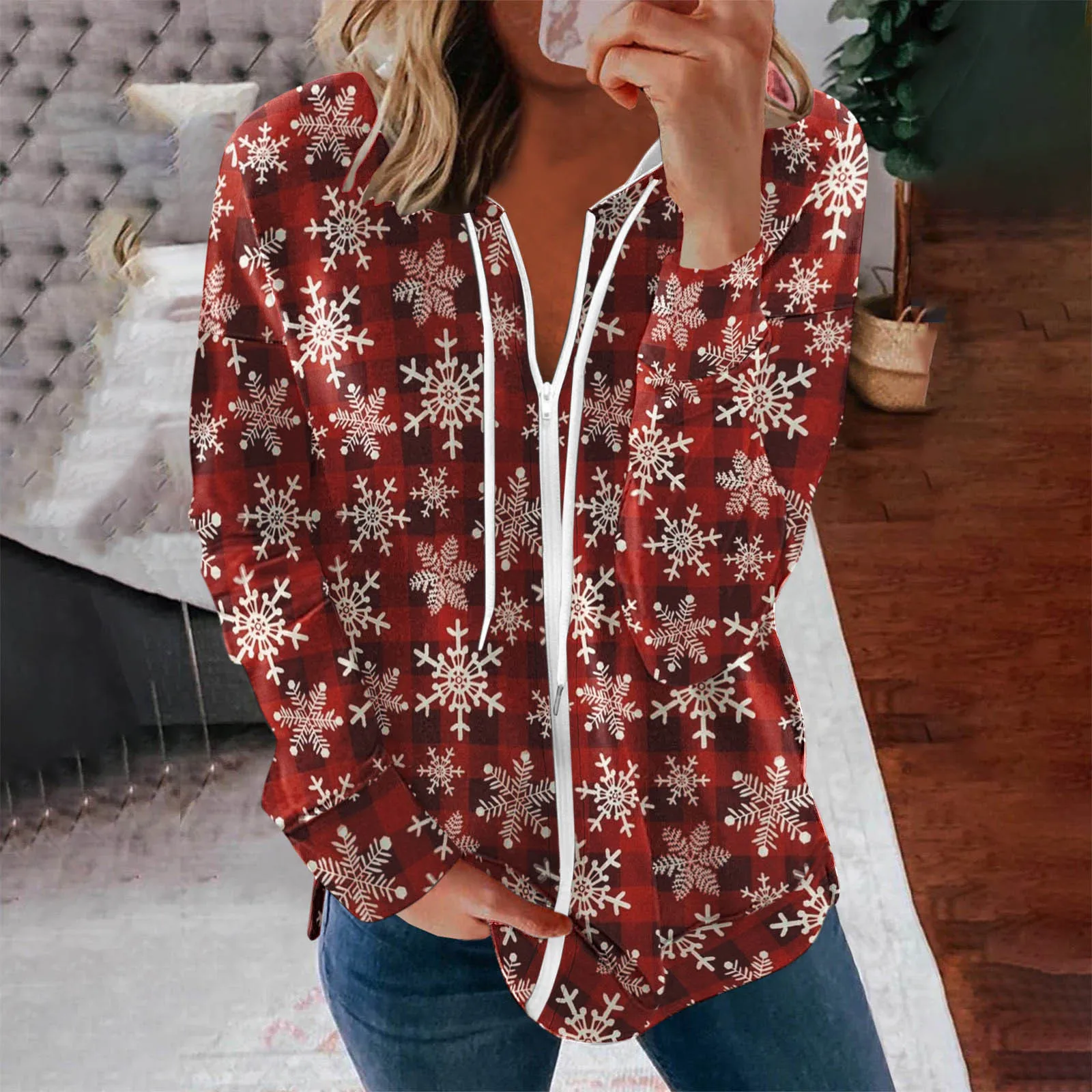 

Женская Повседневная флисовая куртка с капюшоном и принтом на Рождество, одежда для женщин, женская бесшовная куртка на молнии для трениров...