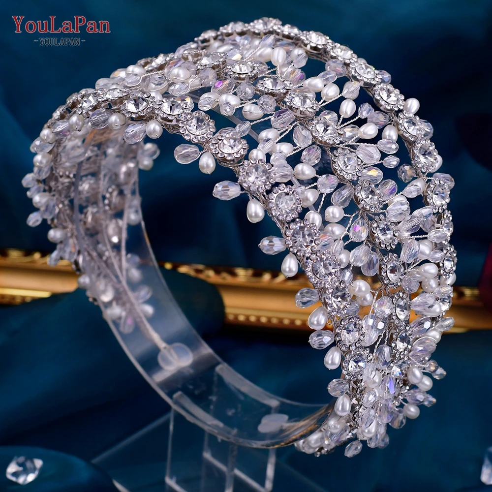 

YouLaPan HP454 Wedding Hair Accessories Pearl Headband Bride Crown Hair Decoration Bridal Headdresses Crystal Flower Tiara