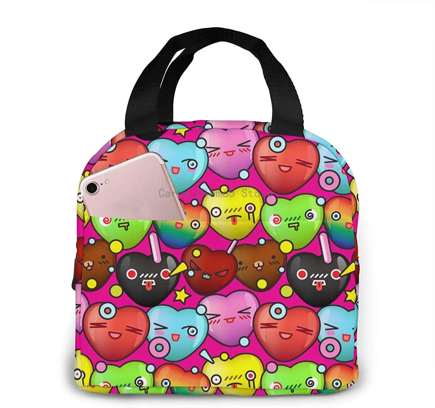 

Tote Waterproof Meal Prep Box With Zipper Colorful Cute Cartoon Pattern Portable Insulated Lunch Bag