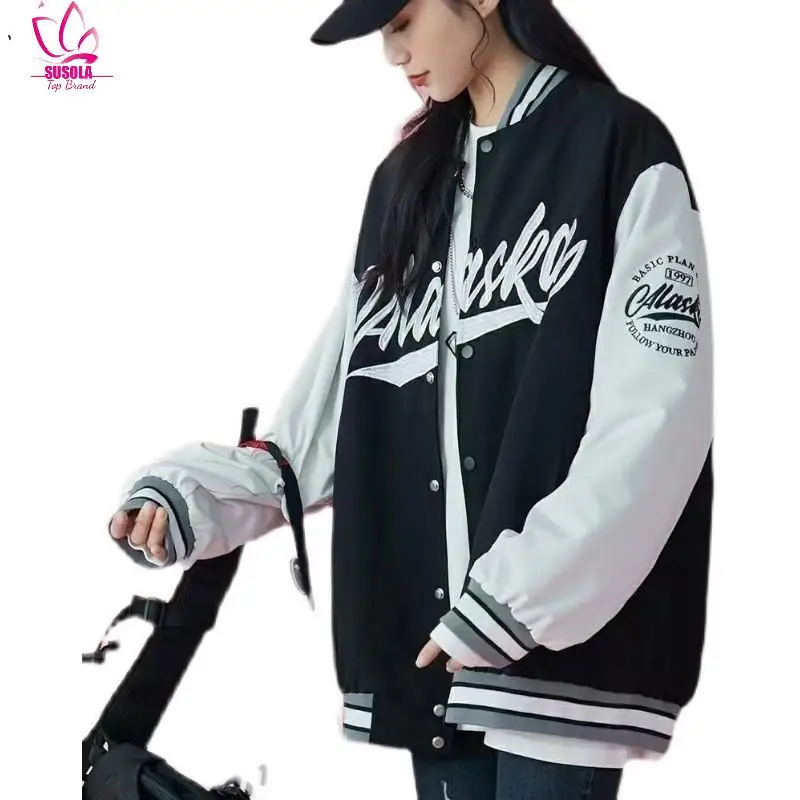 

Куртка Женская бейсбольная, Униформа свободного кроя, тонкая одежда в стиле ретро, большие размеры, весна-осень