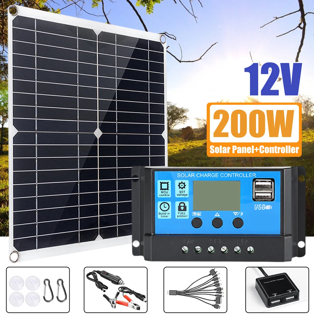 

Boat Moblie Phone Solar Panel Kit 12V 200W with Dual USB 100A Controller Solar Cells Battery Charger for Car Yacht RV