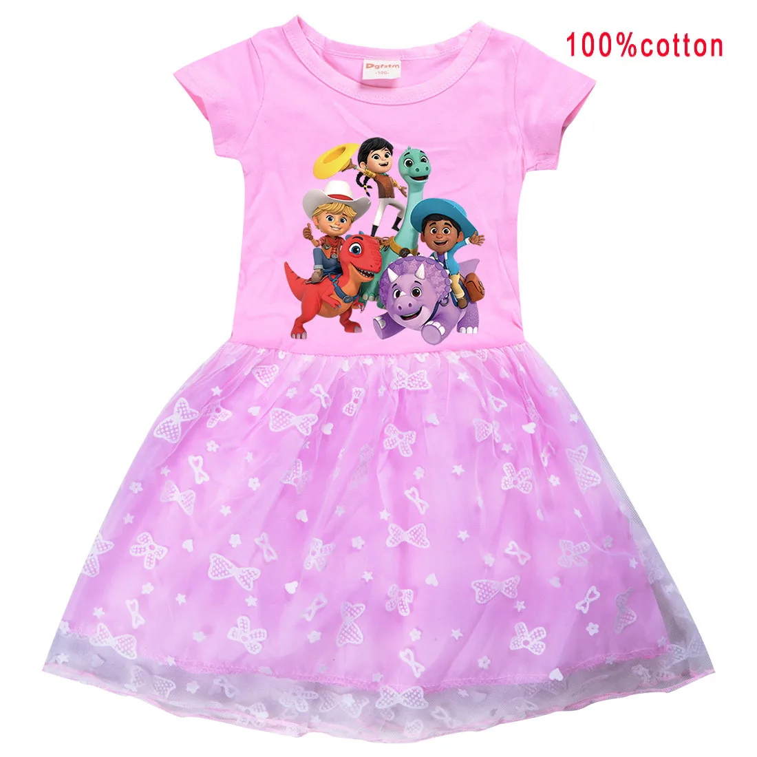 Детское Радужное Сетчатое платье с коротким рукавом милая повседневная одежда