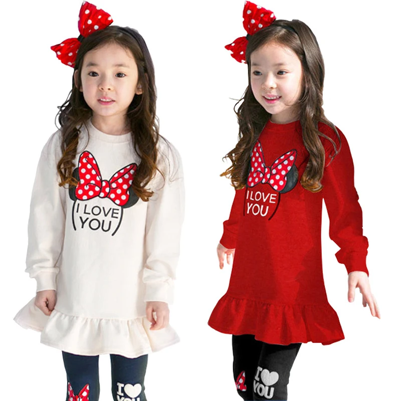

2023 New Spring Autumn Girls Clothing Sets Full Sleeve Bow Pattern Shirt + Leggings 2 Pcs Cotton Suit For Kids Children Outfits
