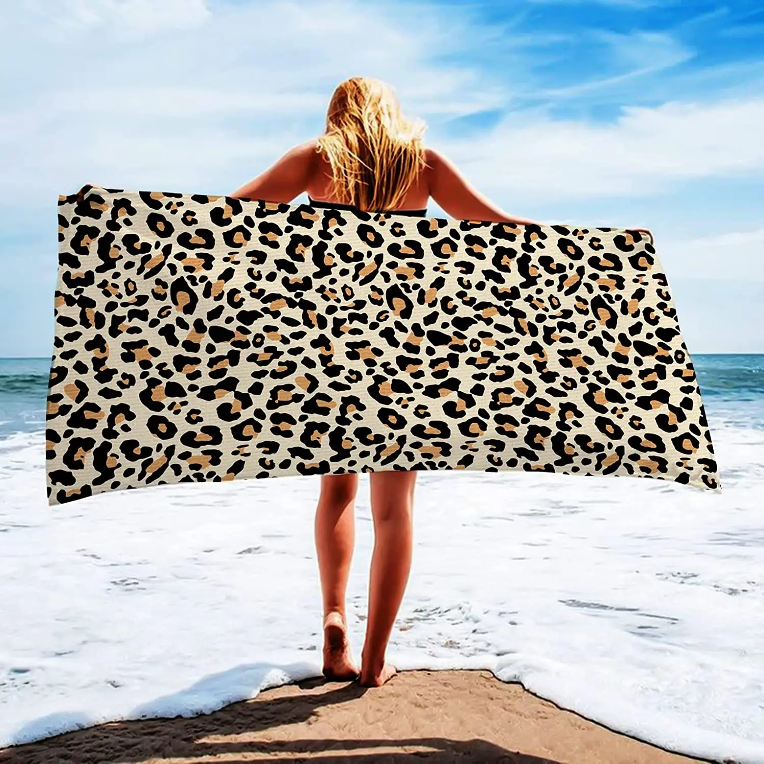 

Leopard Print Beach Towel for Women Lightweight Sexy Spotted Cheetah Beach Towel Quick Dry Super Absorbent Terry Cloth Towels
