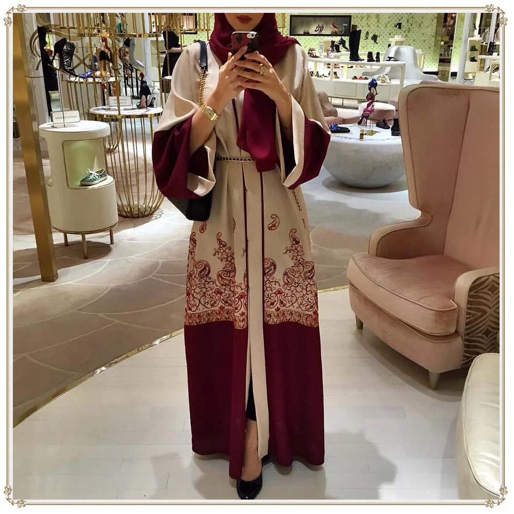 Printed Dubai Red Robe And Headband Vestidos Femininos Frete Grátis Foulard Комплекты Для Мусульман LSM47