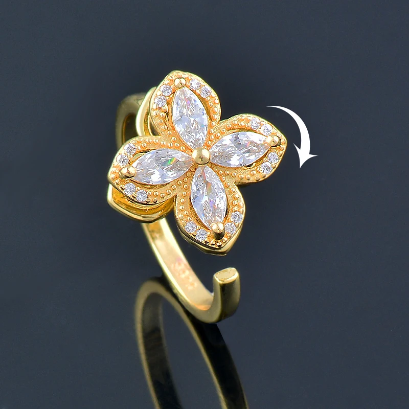 

LEEKER Romantic Cubic Zirconia Rotatable Spinner Flowers Snowflakes Rings For Women Fashion Jewelry 2022 New Arrival 402 LK2