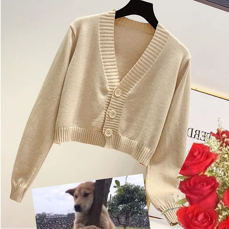 

Autumn Female Cardigan Long Flare Sleeve Short Sweater Summer Women Ribbed Knitted Cotton Tops 3/5 Buttons Soft Thin Outwea 2023