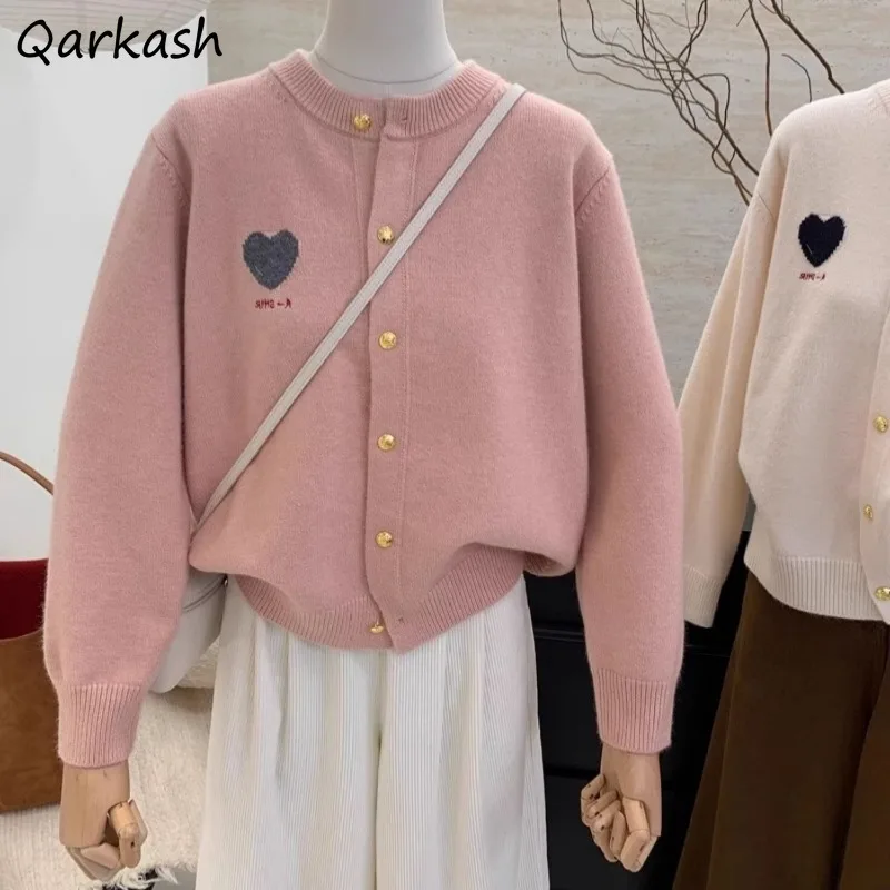 Кардиганы женские с круглым вырезом и вышивкой однобортный нежный свитер