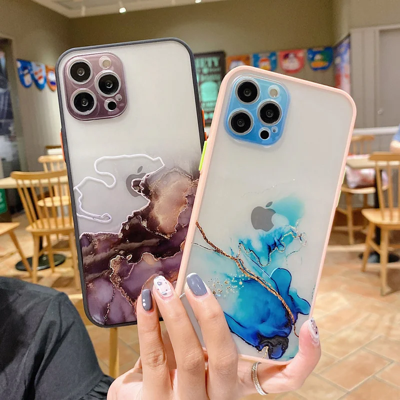 Apple phone case adopts gradient marble pattern which is suitable for iPhone 11 12 Pro max mini XS x XR 7 8 plus and se |