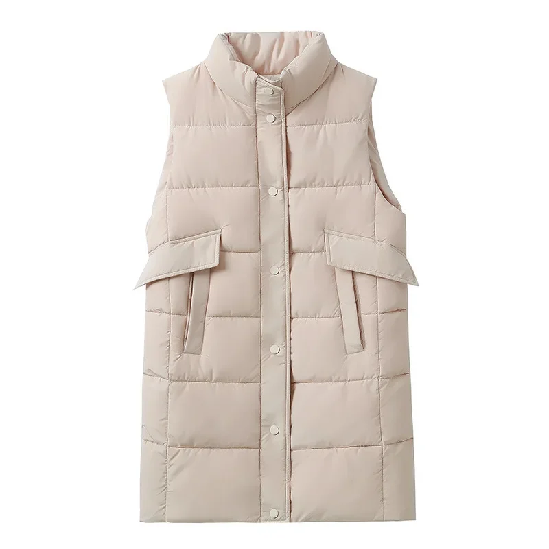 Хлопковый жилет средней длины женский модный корейский стиль воротник-стойка