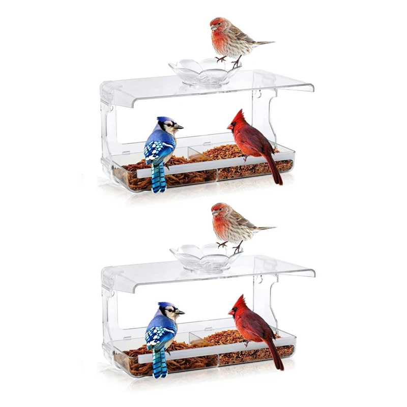 

2PCS Window Bird Feeder Clear Window Bird Feeder For Outside Transparent Bird House Easy To Use