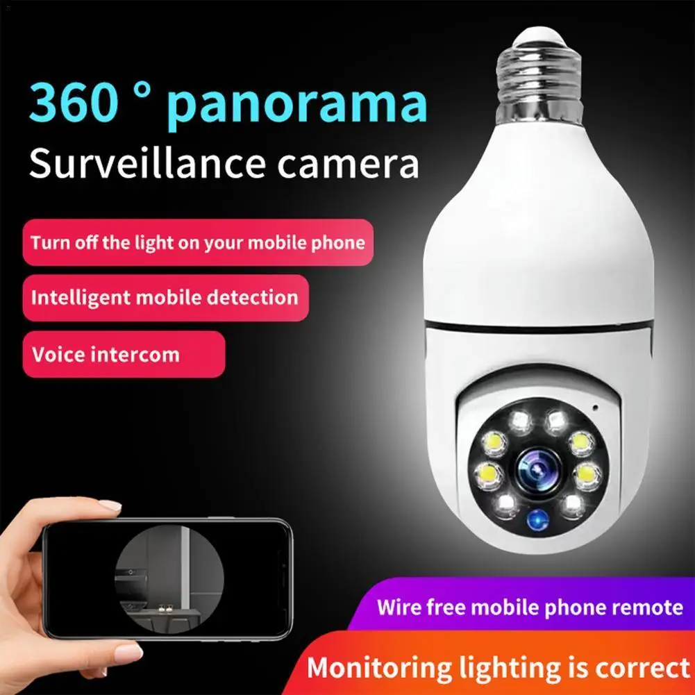 

360° Night Vision Surveillance Camera With 200W Bulb E27 Full Color Auto Human Tracking 4x Digital Zoom Video Indoor Security