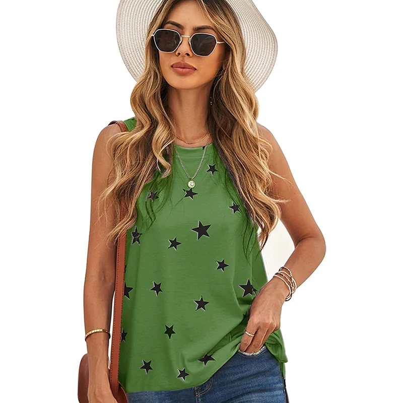 

Women Printed Tanks Tops 2022 Fashion Sleeveless Baggy Tees SHAPERIN O Neck Camisas Casual Holiday Camis Retro OL Tunic Clothing