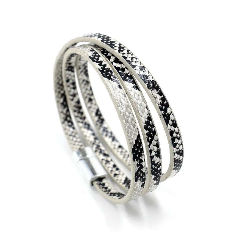 Модный многослойный браслет с магнитной пряжкой из змеиной кожи ЖЕНСКИЙ