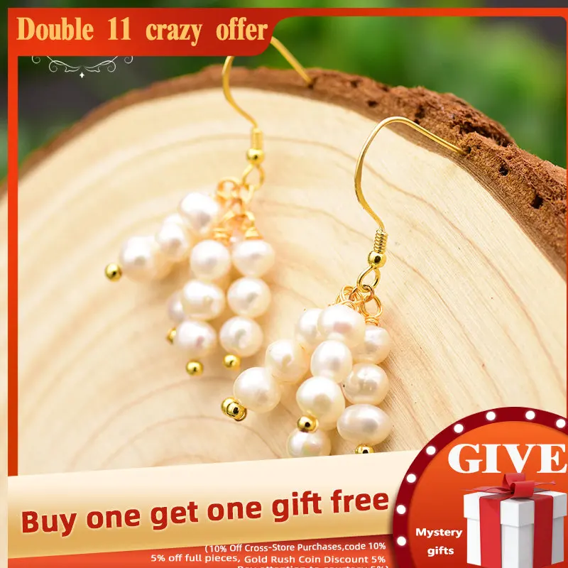 

GLSEEVO Original Design Natural Fresh Water White Pearl Drop Earrings For Women Girl Wedding Birthday Pendientes Mujer GE0717