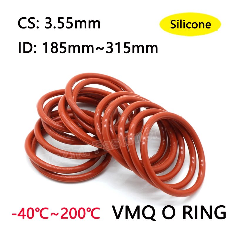 

1-10pcs Red VMQ Silicone O Ring Seal Gasket Large Thickness CS 3.55mm ID 185mm-315mm Rubber O-Ring Waterproof Washer Non-toxic
