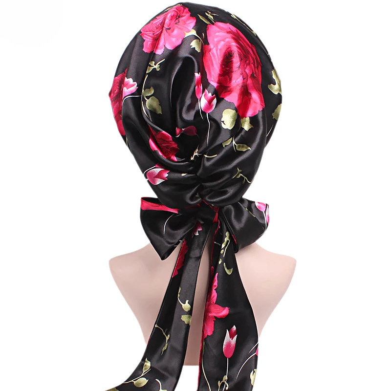 Женская шапка-тюрбан с цветочным принтом головной платок Hjiab ночник атласный
