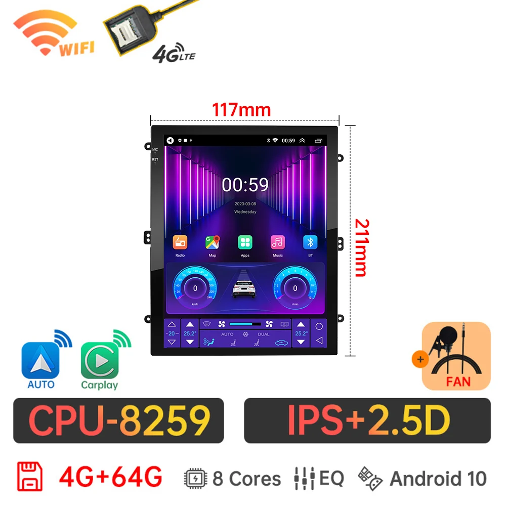 

Автомагнитола на Android 12, 9,7 дюйма, 9,7 дюйма, для Tesla Style, 9,7 дюйма, вертикальный экран, мультимедийная навигация для Carplay, 2 Din