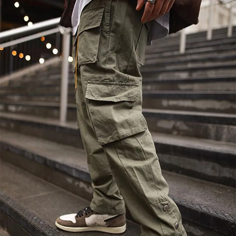 

Men's casual pants multi-pocket cargo pants men's high quality loose fashion streetwear men's y2k pants men's buttons
