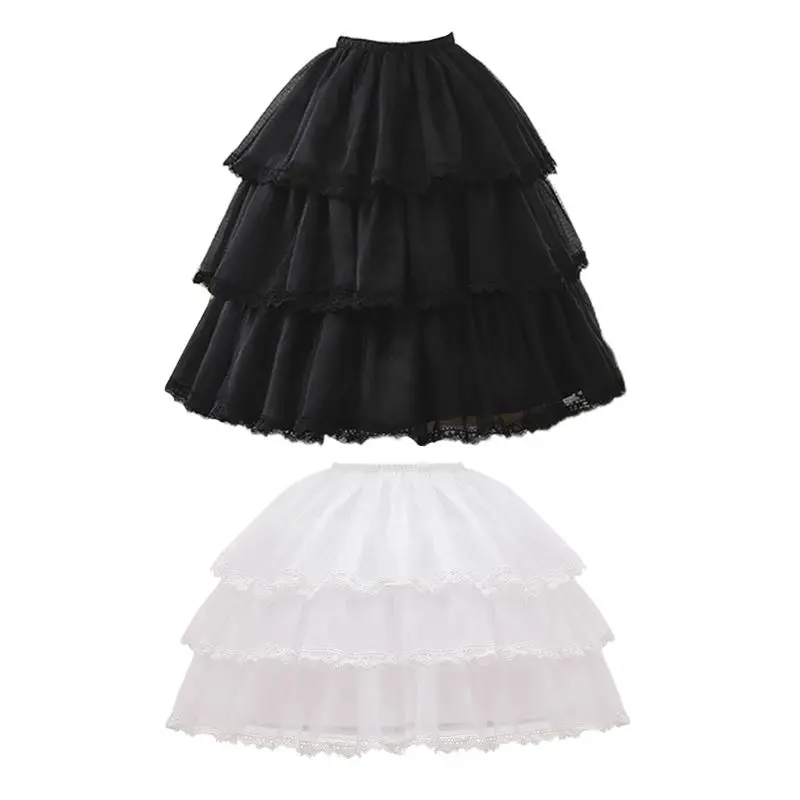 

E15E Womens Floral Lace Trim Petticoat 3 Hoop Adjustable Wedding Underskirt