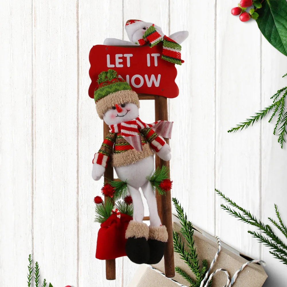 

Ladder Christmas Snowman Climbingfigurine Decorations Santa Clausdecor Plush On