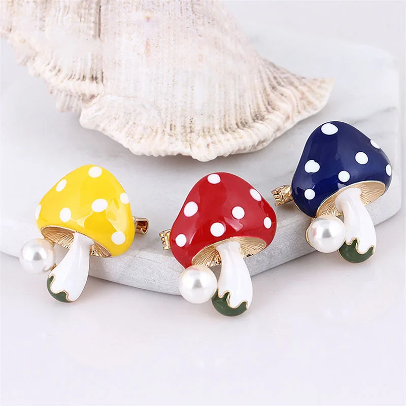

All-match personality cute creative cartoon pearl small mushroom brooch new pin clothes bag accessories scarf buckle