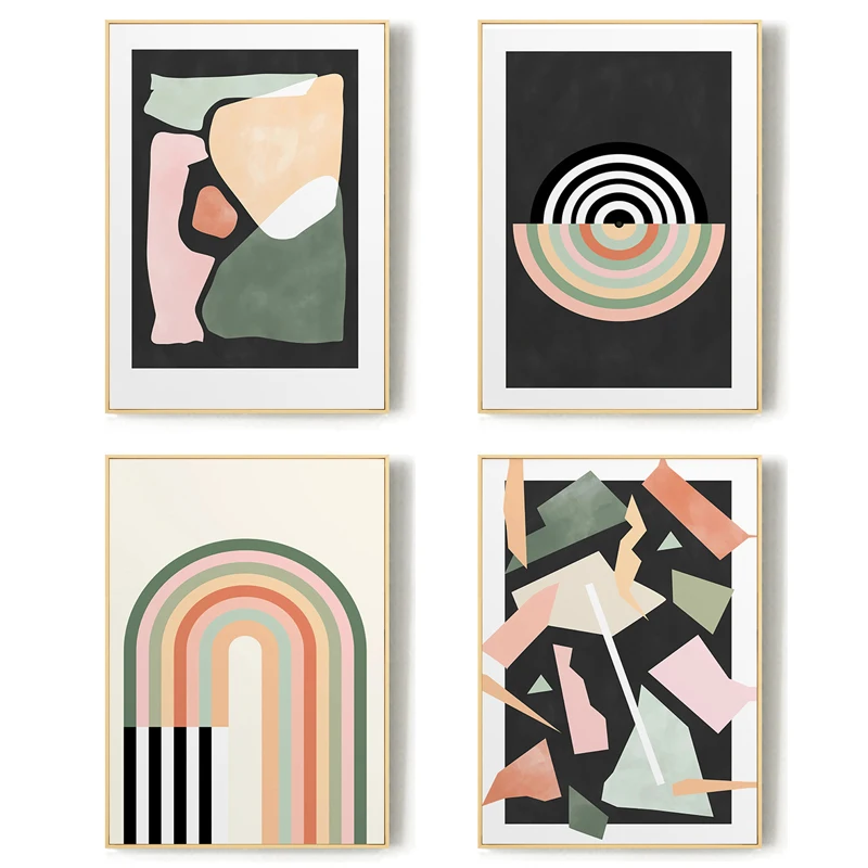 

Abstract Geometric Fragments Posters and Prints Nordic Art Rainbow Line Target Canvas Painting Wall Pictures for Living Room