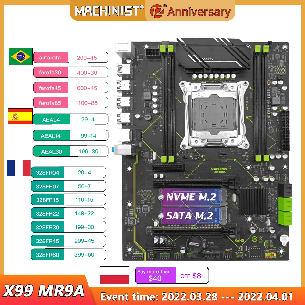 Machinist-placa base X99 compatible con LGA 2011-3 Xeon E5 V3 V4 CPU, procesador DDR4 RAM, memoria de cuatro canales ATX NVME M.2 X99 MR9A