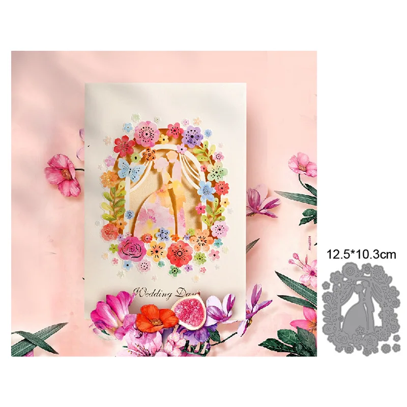 

Flower Gate Couple DIY Wedding Card Background Metal Cutting Dies Scrapbooking New Craft Die Cut Embossing Card Making Stencil