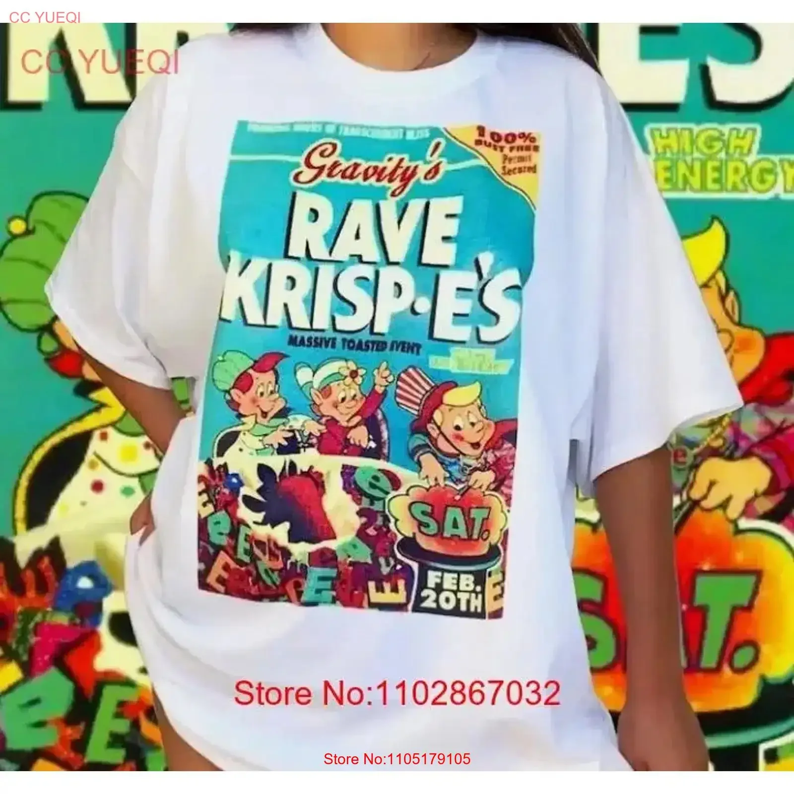 Фото Футболка Rave Krispies, винтажная стираная мягкая домашняя универсальная футболка для повседневной носки, повседневная стильная дышащая модная растянутая футболка №1