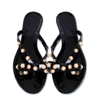 women summer bow flip flops slippers solid color pearl slides soft flat sandals jelly beach shoes resort platform comfy shoes