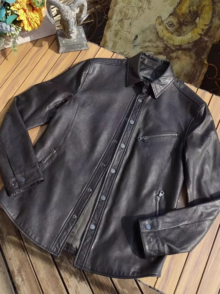 Мужская короткая куртка из натуральной овечьей кожи