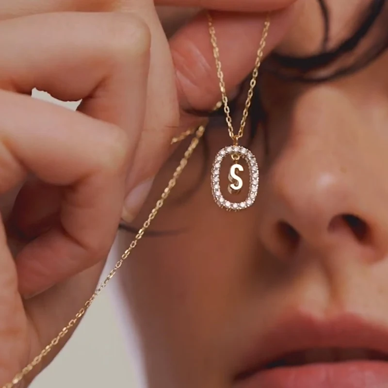 

Gold Letter Pendant Necklace For Women Initial A-Z Alphabet Real Gold Plating Cubic Zircon Jewelry On The Neck 2021 New Trend