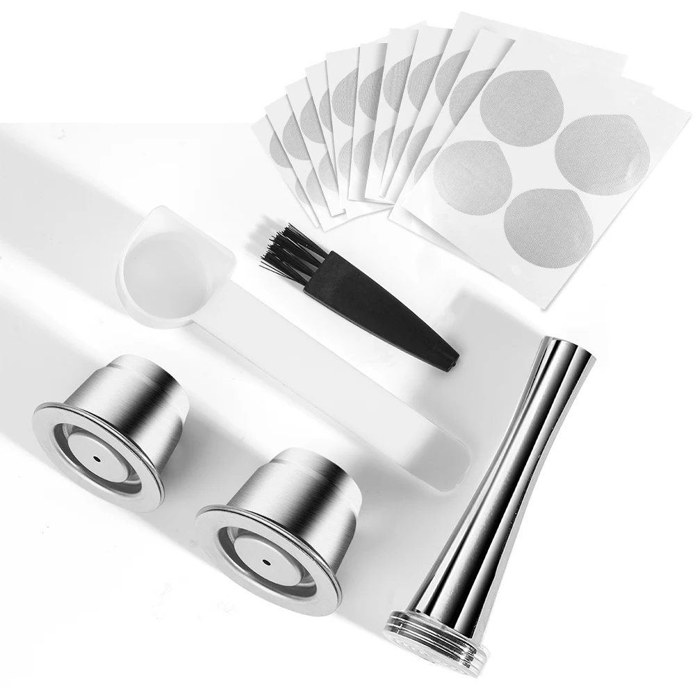 

ICafilas 4pcs/Sets Stainless Metal Reusable For Nespresso Capsule with Press Coffee Grinds Tamper Espresso Coffee Maker